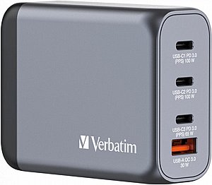 ראש מטען קיר 100W 4-Port GaN USB-A/C Verbatim ראש מטען קיר 100W 4-Port GaN USB-A/C Verbatim